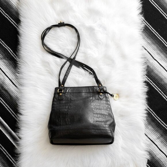 Brahmin Handbags - BRAHMIN BLACK CROCODILE DOUBLE ADJUSTABLE STRAP PURSE SHOULDER BAG TOTE
